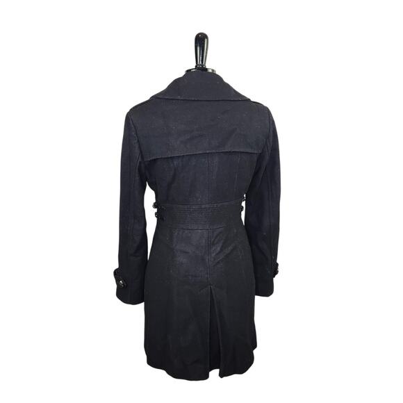 Kenneth Cole Black Wool Blend Coat Fitted Pea Coat Dark Academia 6 - Picture 2 of 5